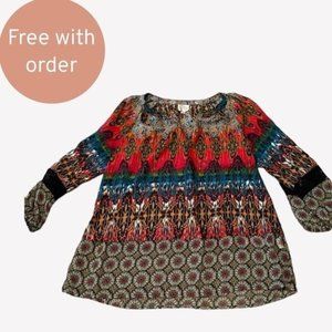 FREE Fig and Flower Colorful 3/4 Sleeve Printed Top Medium
